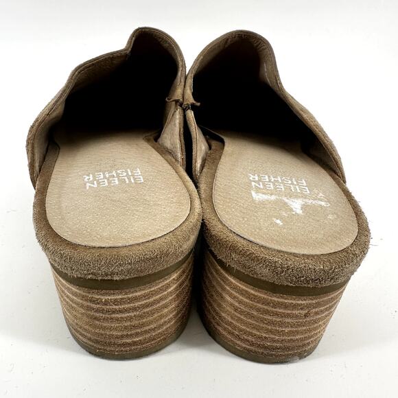 Eileen Fisher Suede Pointed Toe Mule Slip On Open Back Block Heel Tan 9 - Picture 5 of 7